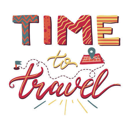 Time To Travel Lettering Poster with map design.のイラスト素材