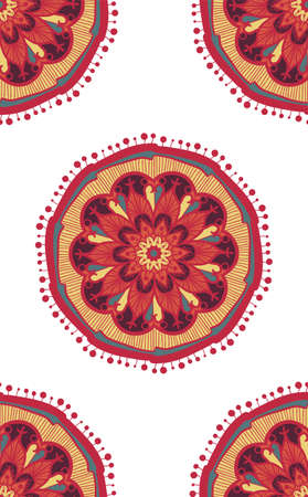 Ethnic Boho Seamless Pattern for print and wallpaper. Indian folk ornament with floral sun. Bohemian...