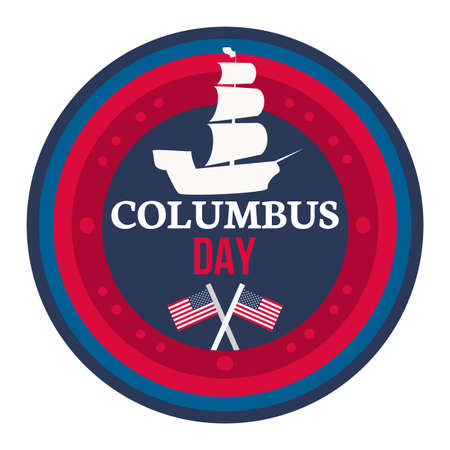 Happy Columbus Day Celebration Banner With USA Flag And Ship. Vectorのイラスト素材