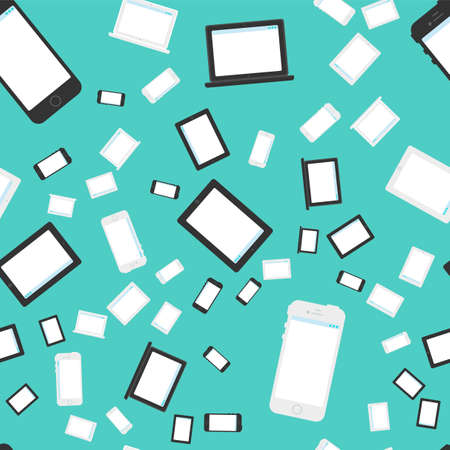 Vector stylish seamless pattern with notebook, smartphone and tablet in flat style. Cartoon design...