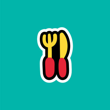 Cartoon sticker with knife and fork. Vectorのイラスト素材