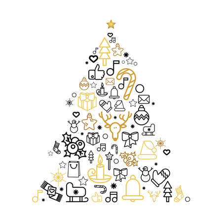 Merry Christmas greeting card. Happy New Year holiday illustrations in outline style. Vectorのイラスト素材
