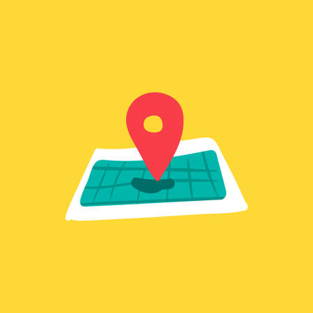 Pinpoint flat color illustration. Map, route, location. Navigation hand drawn vector backgroundのイラスト素材
