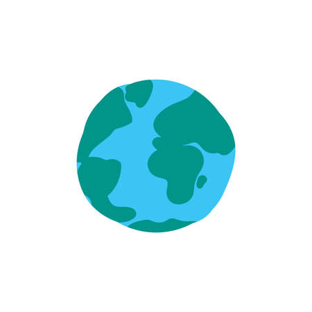 Planet globe flat color illustration. Earth cartoon clipart. World sphere hand drawn design elementのイラスト素材