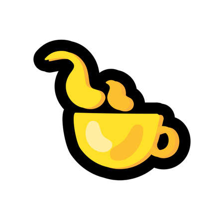 Cup flat color illustration. Hot drink, tea, coffee. Mug with steam hand drawn design elementのイラスト素材