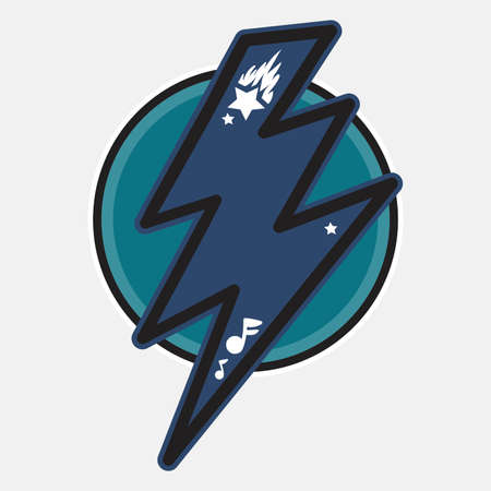 Thunder flat color illustration. Lightning bolt in circle. Speed, energy hand drawn design elementのイラスト素材