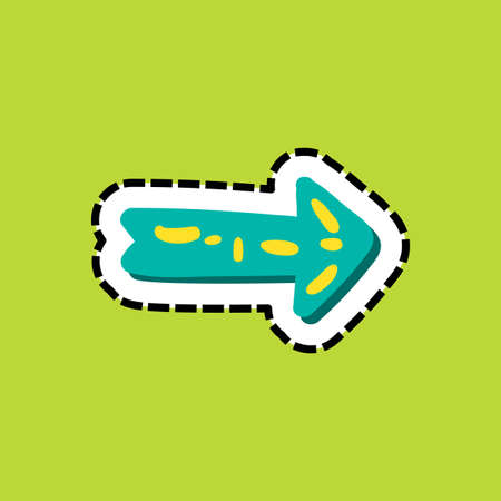Arrow dash line flat color vector sticker. Pointer stitched frame hand drawn design element