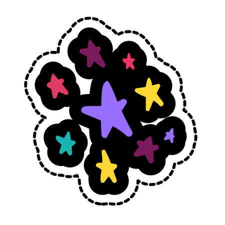 Stars stitched frame illustration. Good night sticker, patch. Dash line flat color drawingのイラスト素材