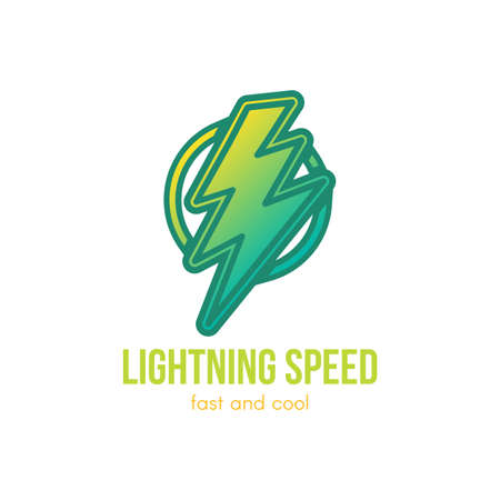 Thunder cartoon gradient illustration. Lightning bolt in circle. Speed, energy hand drawn symbolのイラスト素材