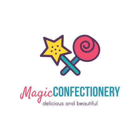 Magic confectionery shop flat vector logo designのイラスト素材