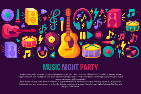 Musical festival invitation vector template. Flat music concert banner, flyer, poster designのイラスト素材