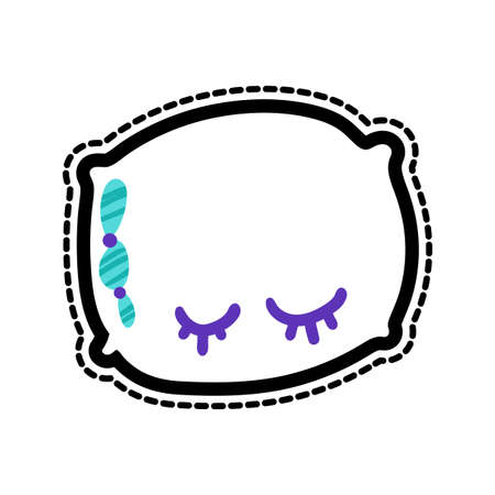 Pillow stitched frame illustration. Good night, sweet dreams sticker, patch. Dash line flat drawingのイラスト素材