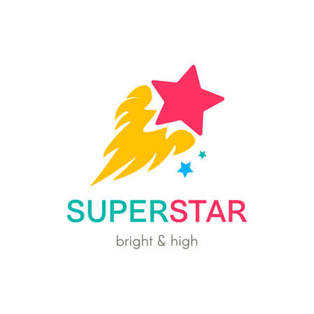 Burning Star simple vector logo concept. Flat color comet company icon design with letteringのイラスト素材