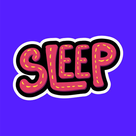 Sleep lettering stitched frame illustration. Good night sticker, patch. Dash line flat drawingのイラスト素材