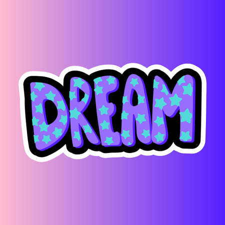 Dream lettering stitched frame illustration. Good night flat sticker. Dash line isolated elementのイラスト素材