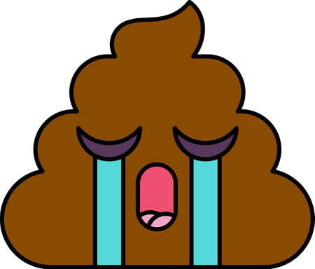 Crying, teary turd emoji vector illustration. Weeping dung emoticon. Tearful feeling, cartoon faceのイラスト素材