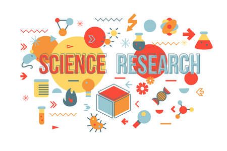 Microbiology study vector illustration. Science research banner with typography and flat symbolsのイラスト素材