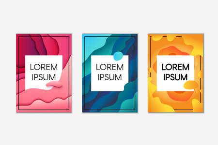 Abstract papercut banner set. Pink, blue and yellow trendy posters with text space. Creative posters
