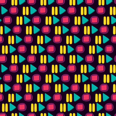 Media Player Colorful Button Flat Seamless Pattern. Sign Play, Stop, Pause Isolated on Black...