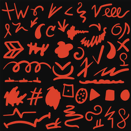 Color brushstrokes hand drawn set. Color smears collection. Abstract seamless doodle texturesのイラスト素材