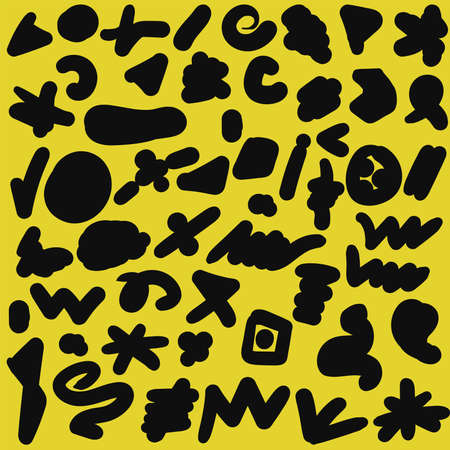 Black elements hand drawn set. Ink smears collection. Abstract doodle texturesのイラスト素材