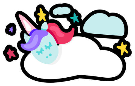 Dreaming unicorn flat vector illustrationのイラスト素材