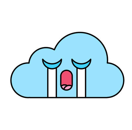 Weeping cloud emoticon outline illustration. Crying emoji. Social media cartoon sticker with tearsのイラスト素材