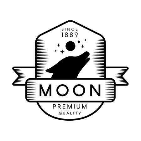 Moon outline vector template. Nature reserve symbol. Howling wolf silhouette illustrationのイラスト素材