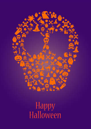 Happy Halloween greeting card template. October spooky holiday vector postcard layoutのイラスト素材