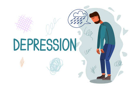Depression hand drawn banner vector template. Psychology, psychotherapy cartoon poster conceptのイラスト素材