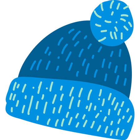 Blue knitted winter hat flat vector illustrationのイラスト素材