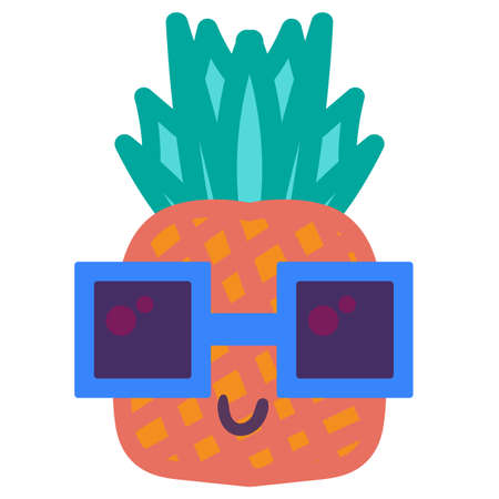 Cool pineapple emoji hand drawn vector illustration. Tropical fruit in fashion sunglasses sticker