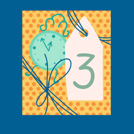 Christmas present with empty tag flat vector illustration. Gift box with ilex leaves design elementのイラスト素材