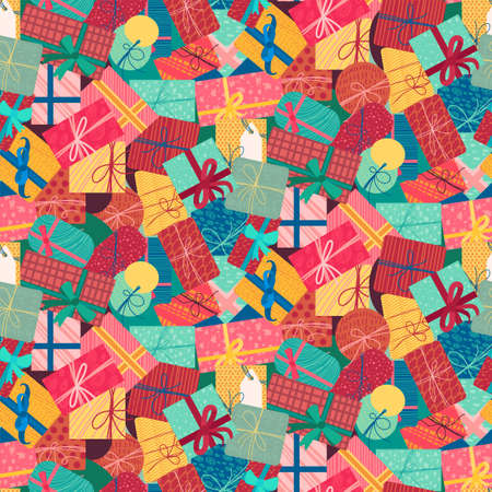 New year present boxes vertical seamless pattern. Christmas gift background. Xmas wallpaperのイラスト素材