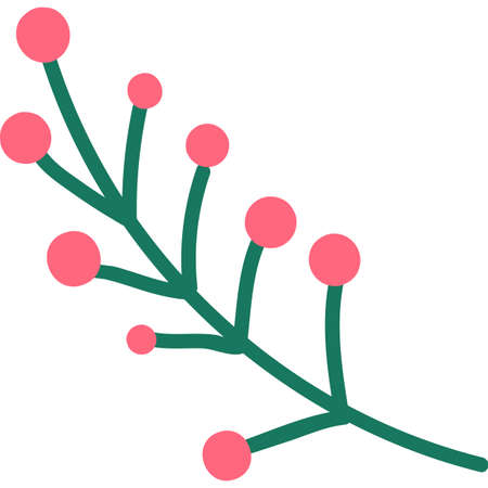 Traditional christmas branch with berries flat vector illustration. New year plant, festive twigのイラスト素材