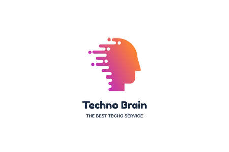 Techno brain negative space logotype conceptのイラスト素材