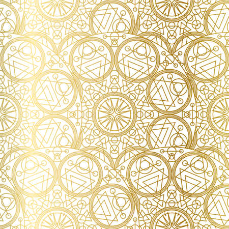 Golden Mandala Boho Seamless Pattern. Vectorのイラスト素材