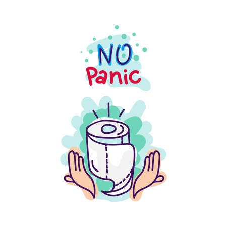 Virus protection stickers in hand drawn style. Cartoon badge with clean hands and toilet paper with hand drawn text for labels, poster, banner, template card, print. Vectorのイラスト素材