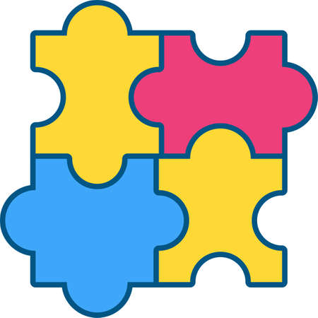 Puzzle Icon. Connected Puzzle Pieces Colorful Elements Joined Together. Strategist Psychological Type. Creative Business Solution, Teamwork, Strategy, Game Concept. Vector Illustrationのイラスト素材