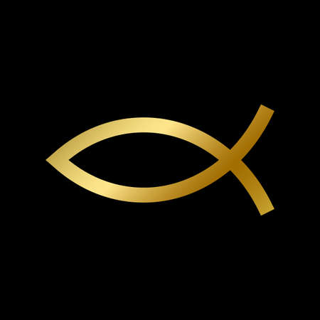 Ichthys fish symbol isolated. Christian sacred religious golden sign on white background vector design illustration. Gold greek element. Religion, faith and belief conceptのイラスト素材