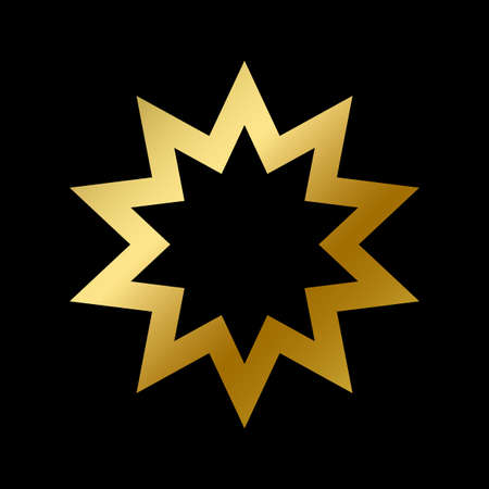 Bahai faith symbol isolated. East religious golden sign outline on white background vector design illustration. Shiny gold star. Religion and belief conceptのイラスト素材