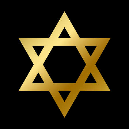 David star symbol isolated. Judaism religious golden sign outline on white background vector design illustration. Shiny jewish biblical star. Religion and belief conceptのイラスト素材