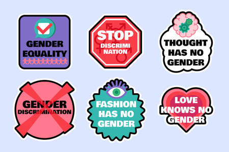 Set of signs to stop gender discrimination isolated flat vector illustration. Female rights...