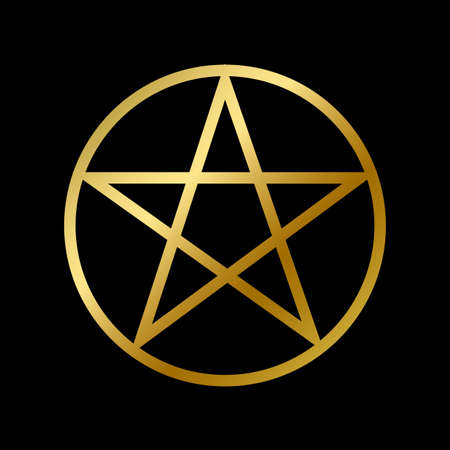 Wicca pentagram faith symbol isolated. Occultism religious golden star outline on white background...