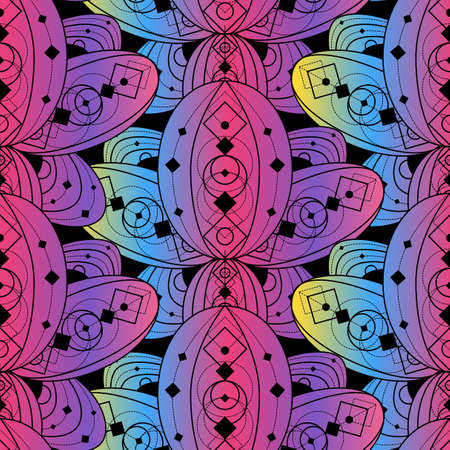 Colorful seamless pattern lotus flower outlineのイラスト素材