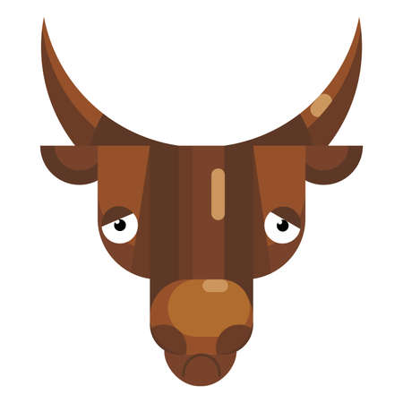 Sad bull face emoji, depressed or thoughtful cow icon isolated sign. Cute animal head clip art, modern emoticon element. Tired face isolated. Flat vector illustrationのイラスト素材