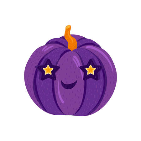 Cute halloween pumpkin for autumn decorations. Symbol of happy holiday. Carving vegetable for decoration. Design for autumn october party. Cartoon vector illustration.のイラスト素材