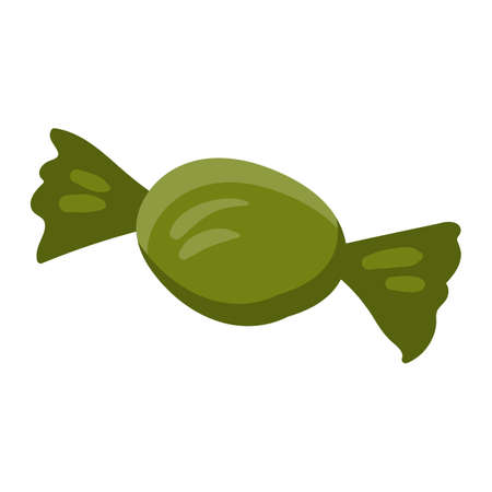 Caramel candy in green wrapping isolated on white background. Cute round lollipop with Halloween or Christmas treats concept. Vector illustrationのイラスト素材