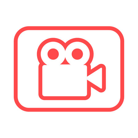Video camera silhouette square icon. Movie recording button. Digital camcorder badge. Filming equipment thin line illustration. Multimedia contour symbol. Vector isolated outline drawingのイラスト素材