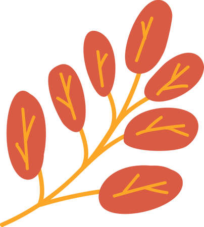 Maple dried orange leaf garden eco nature vector. Autumn season floral forest or park wood tree dry branch part, environment decoration. Ecological and botanical flora flat cartoon illustrationのイラスト素材